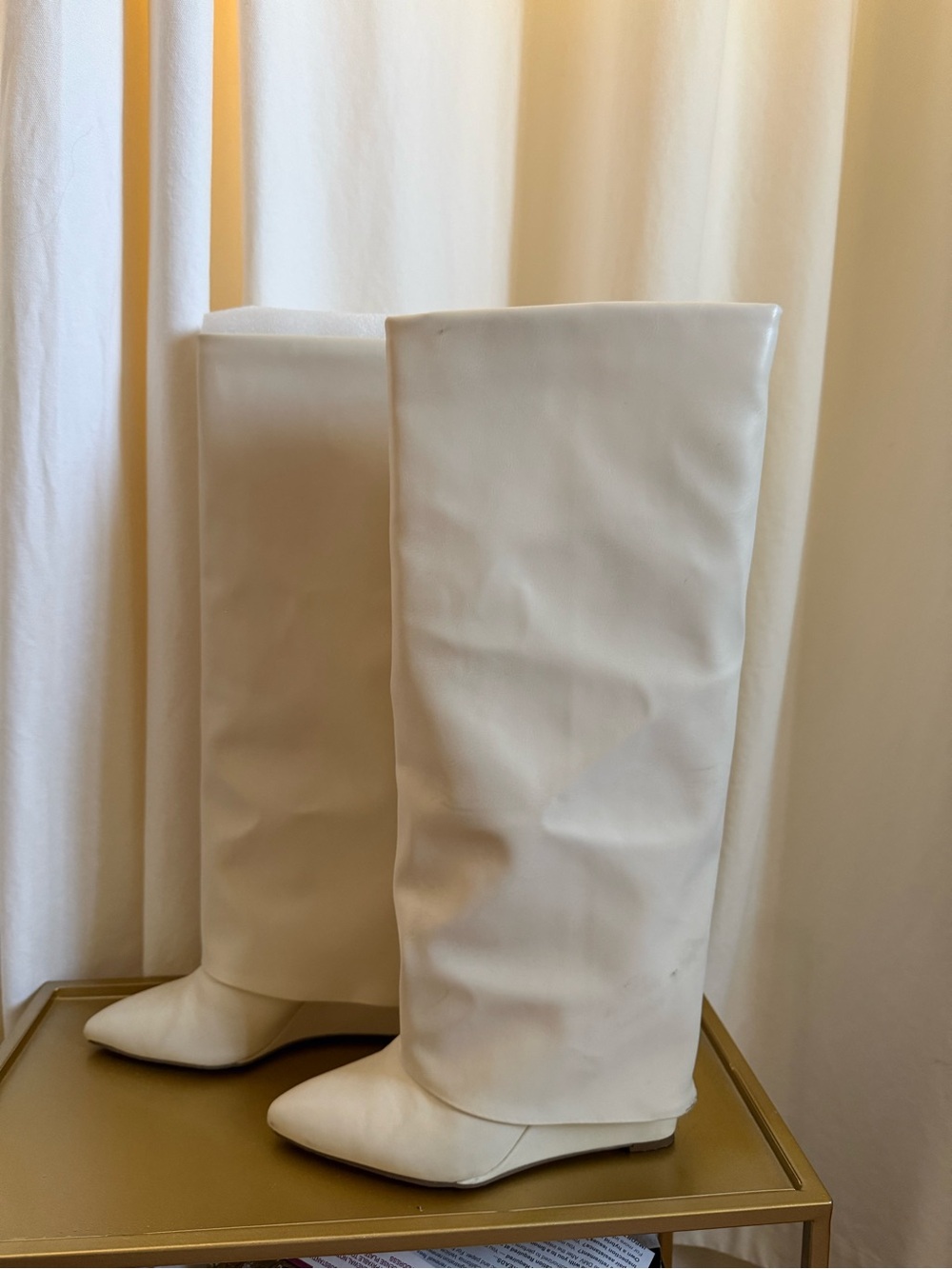 Madden Girl White Knee-High Pointed Toe Wedge Boots